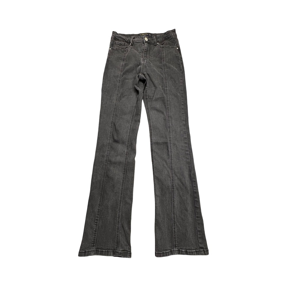Indigo Rein Jeans Womens 11 Black Flare‎ High Rise Seam Detail Distressed Denim
